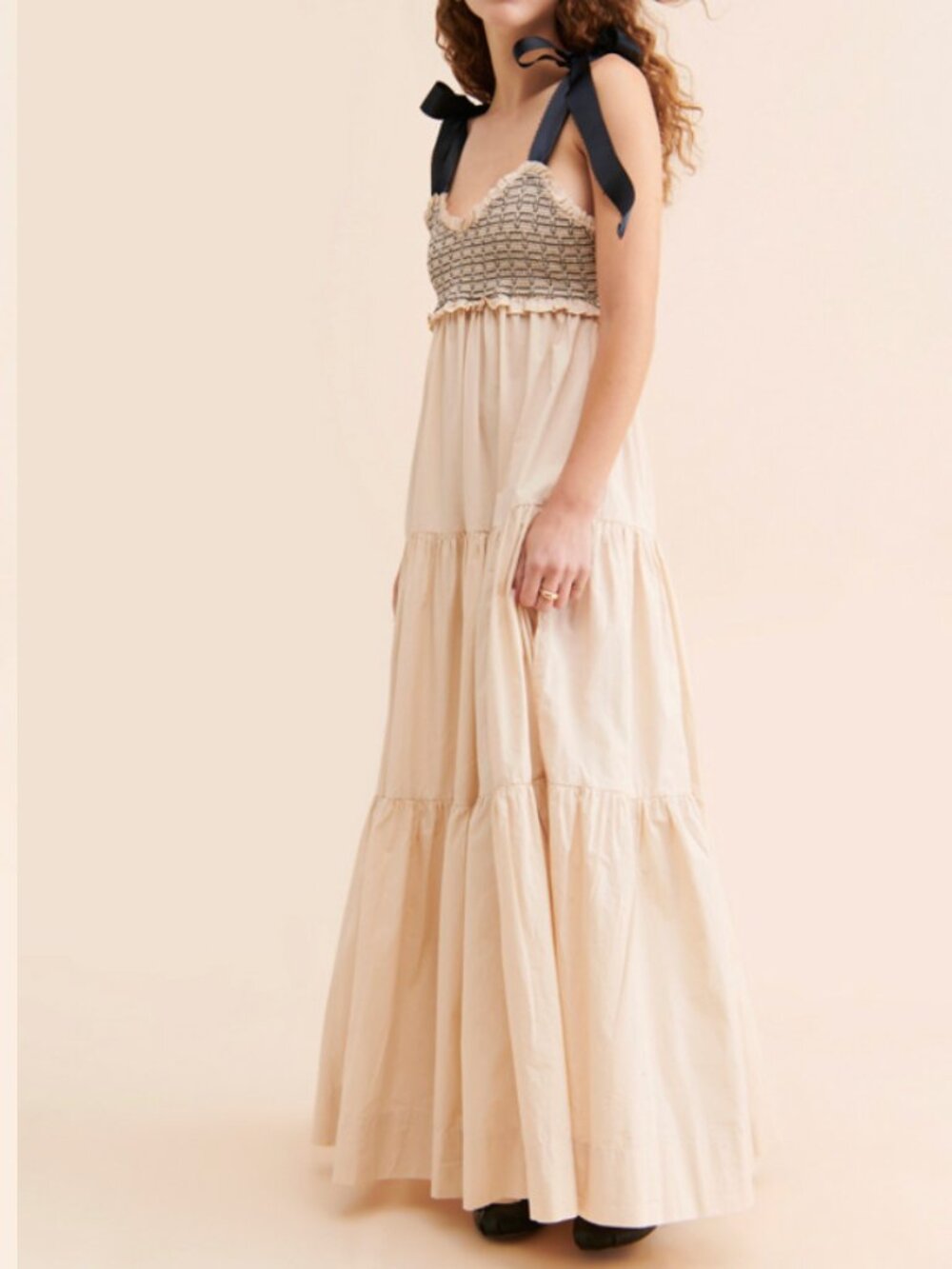 Free People Bluebell Solid Maxi Dress Vacation Sand Cream XS